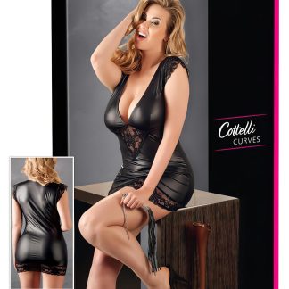 Cottelli Plus Size - lesklé šaty s čipkou - čierne
